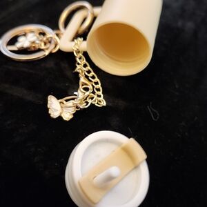 Artisanal Chapstick/lipstick Holder Cup Keychain with Butterfly Charm